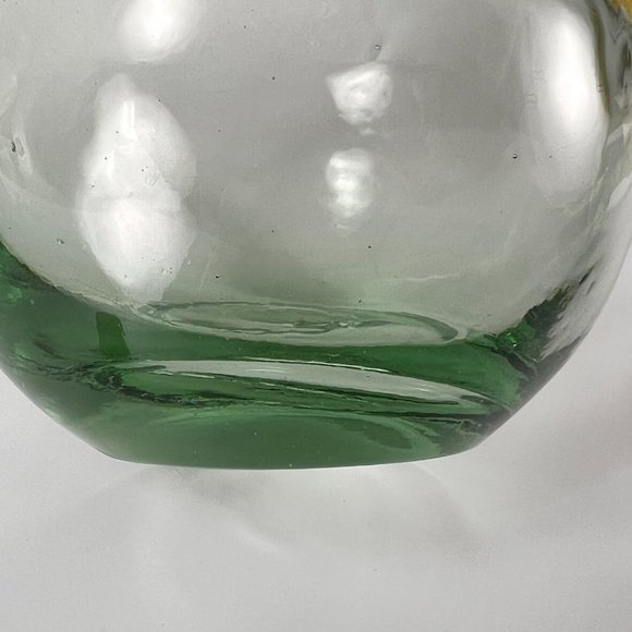 Hand Blown Round Glass Bottle Jug Decanter Green Hue Decorative Vtg Retro Look - Picture 5 of 8